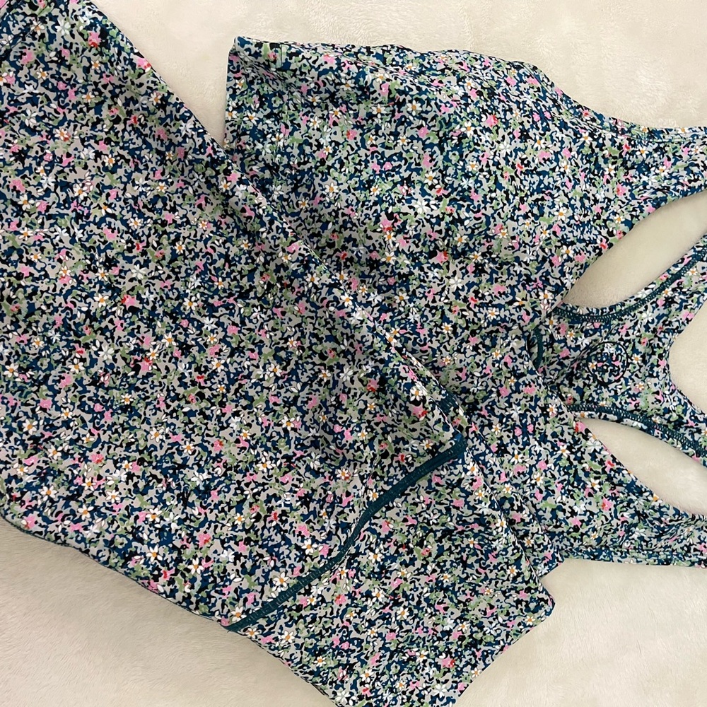 Marshalls Floral Sports Bra and Leggings Set - Blue and Pink
